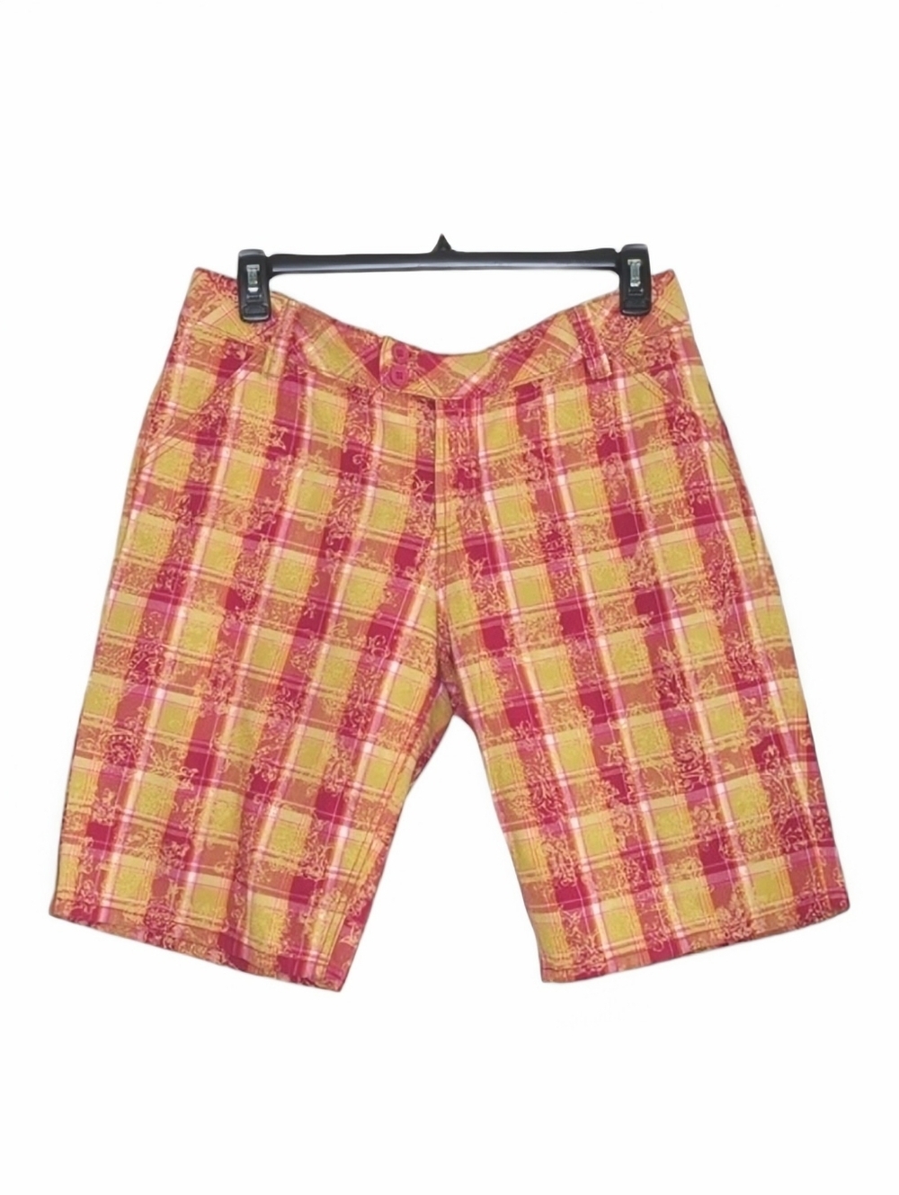CANYON RIVER BLUES Women's Pink Orange Plaid Paisley Preppy Bermuda Shorts 14